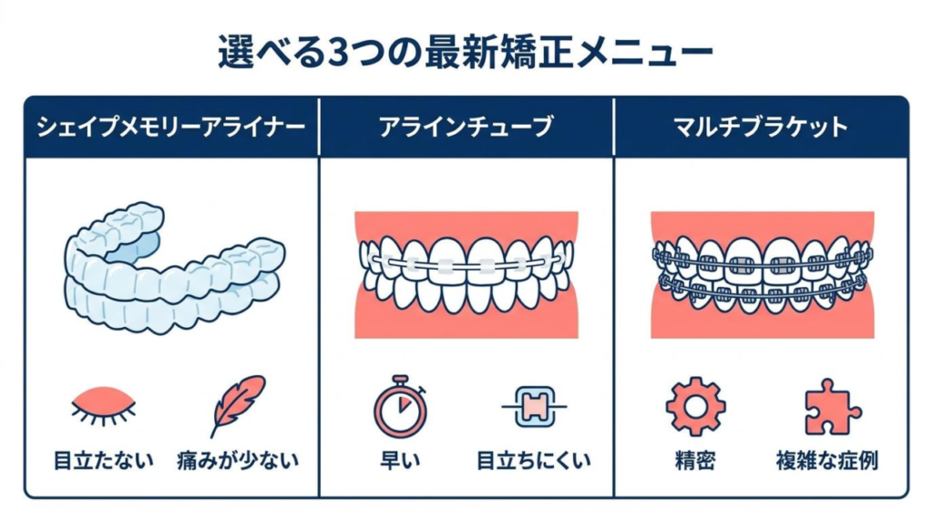 選べる3つの最新矯正メニュー